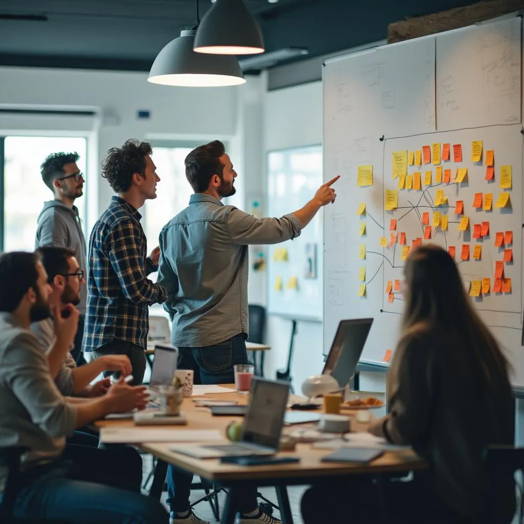 Equipo de Box Inc en una sesión de brainstorming